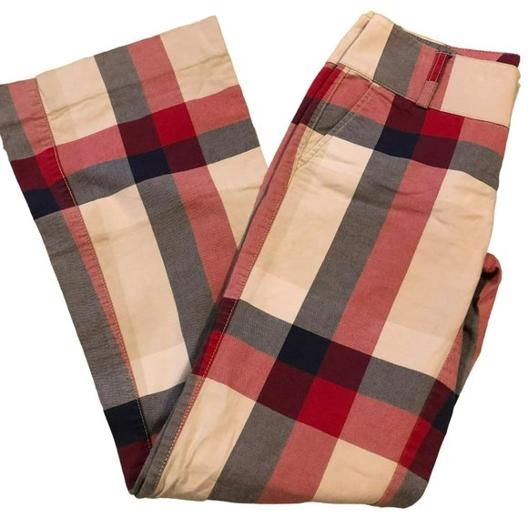 Vintage Tommy Hilfiger Flare Leg Plaid Pants Sz 1 Red Tan Blue Boho - Picture 2 of 10